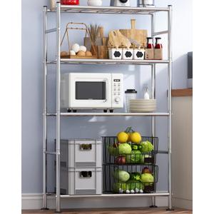 Sakugi Storage Shelves - 4 Tier Shelf Organizer, Heavy Duty Garage Shelving Unit with Leveling Feet, Stable Metal Shelves Organizer for Pantry, Kitchen and Closet, 33.0" W x 12.6" D x 57.2" H, Silver, 33.0W12.6D57.2H