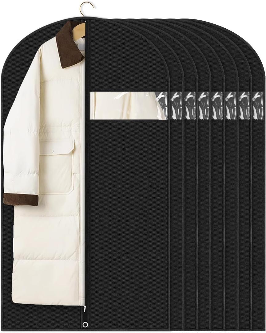 Garment Bags for Hanging Clothes (8 packs,43 inches) Black Suit Bags for Closet Storage and Travel with Clear Window for Sweater Coat Suits Shirt