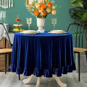 GLORY SEASON Velvet Tablecloth Luxurious Solid Round Table Cloth,Oblong Retro Farmhouse Ruffle Tablecloths Washable Table Cover for Party Wedding Baby Shower Kitchen Dinning Tabletop Decoration