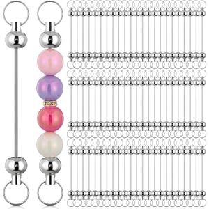 100pcs Blank Beadable Keychain Bars, Metal DIY Focal Bead Key Chain Bar Charms Making Supplies Beadable Keychain Bars Accessories for Women Man Pendant DIY Crafts Jewelry Making, Easy to Detachable
