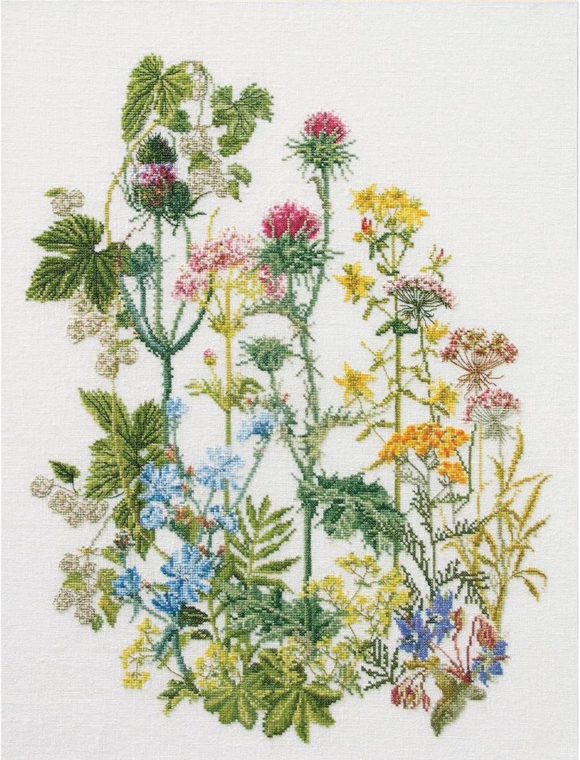 Thea Gouverneur - Counted Cross Stitch Kit - Herb Panel - Linen - 36 Count - Embroidery Kit for Adults - DMC Embroidery Threads and Other Cross Stitch Supplies Included - 424