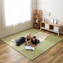 HAGiHARA Japanese Tatami Mat, Patchwork Tatami Floor Mats, 96" x 96" Foldable Square with Non-Slip Design for Bedroom, Crawling and Yoga, Made of Rush Grass, Igusa(with Edge/9 Picecs)