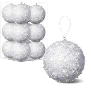 10 Pcs 2.36 Inch Christmas Ball Ornaments Glitter Sequin Ball Large White Christmas Tree Decorations Xmas Hanging Balls for Home New Year Holiday Indoor Outdoor Party Decor(White, 2.36 Inch)