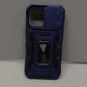 DEERLAMN Case for iPhone 17 6.3-Inch with Slide Camera Cover + Screen Protector (2 Packs), Rotated Ring Kickstand Military Grade Shockproof Protective Cover-Navy Blue