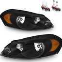Headlights Assembly W/Bulbs for 2006-2013 Chevy Impala for 14-16 Chevy Impala Limited, 06-07 Chevy Monte Carlo Headlamp Replacement Pair (Clear Lens I Black Housing I Amber Reflector)