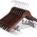 Wooden Hangers with Clips 24 PCS Pant Hangers with Clips,Smooth Solid Wooden Pants Hangers,360 Swivel Hooks & Adjustable Clips,for Jeans,Skirt,Suit,Shorts,Scarf.（Walnut）