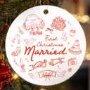 2 x First Christmas Married Ornament Gifts for Couple, 2025 Funny Newlyweds Wedding Ornaments for Christmas Tree, Ceramic