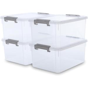 Citylife 17 QT Plastic Storage Bins with Latching Lids Stackable Storage Containers for Organizing Large Clear Storage Box for Garage, Closet, Kitchen, 4 Packs
