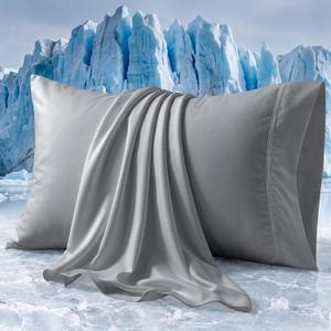 Beckham Hotel Collection Cooling Pillowcases for Hot Sleepers, King Size Set of 2, Cool Touch Pillow Cases, Envelope Closure, Silky Soft, Breathable, Light Gray