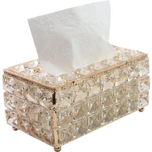 Geesatis Tissue Box Cover, Rectangle Tissue Box Holder, Rectangular Napkin Facial Tissues Holder for Bathroom Toilet Bedroom Living Room Table Desk Office Dresser, 1 Pcs Gold 8''x4.5''x3.5''