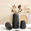 Black Ceramic Vase Set of 3 Modern Minimalist Bohemian Home Decor Vase Farmhouse Rustic Mantel and Shelf Decor Spacious Vase for Living Room Entryway Countertop Accents and Gift