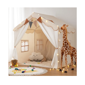 Besrey Kids Play Tent 2 in 1 with Padded Mat and Lights, Large Kids Playhouse with 2 Doors & 4 Windows, Indoor & Outdoor, Christmas Toddler Tent, 51" x35" x 51"