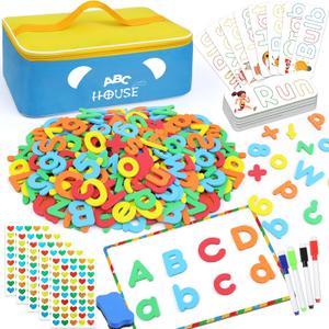 335 Pcs Magnetic Letters Numbers Alphabet Fridge Magnets Kit Letter Number Magnets with Magnetic Board and Word Cards Foam Alphabet Letters Magnets Set