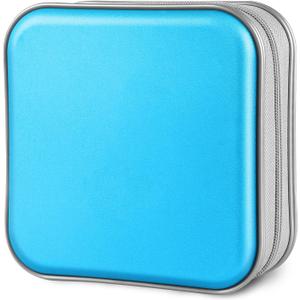 CD Case, 40 Capacity CD/DVD Case Holders Wallet Hard Plastic DVD Disc Cases Storage Binder for Car Home Office Travel (Sky Blue)