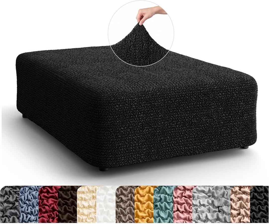 PAULATO BY GA.I.CO. Stretch Ottoman Slipcover 1-Piece – Bi-Elastic Foot Stool Cover for Square or Rectangle Pouf – Furniture Protector Machine Washable – Black (1. Large)