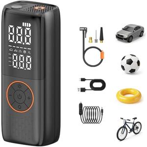 Tire Inflator Portable Air Compressor - 150PSI Cordless Portable Air Pump for Car Tires with Pressure Gauge & LED Lights - 3X Faster Tire Pump for Car, Motorcycle, Balls and Bicycle