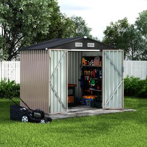 GarveeLife 6x8x6.4 ft Outdoor Storage Sheds, Metal Garden Tool Shed for Backyard, Large Metal Sheds Outdoor Storage with Lockable Doors & Air Vents for Backyard Garden Patio Lawn (Brown)