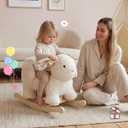 labebe Baby Rocking Horse, Plush Rabbit Animal Rocker, Wooden Rocking Horse with Seat Belt, Kid Ride On Toy for 12M+ Baby Girls, Nursery Birthday