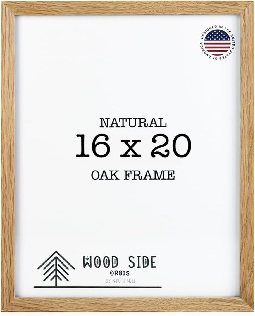 Oak Wood Picture Frames 16x20 - Natural Light Solid Wood Photo Frame Real Glass Wall Mount