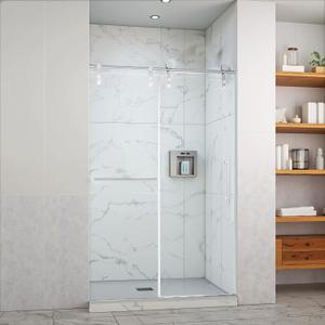 Shower Door 44-48" W x 76" H, Modern Sliding Shower Glass Door, Frameless Shower Door with 5/16" (8mm) Thick Tempered Glass, Towel Rail and Auxiliary Handle, Chrome