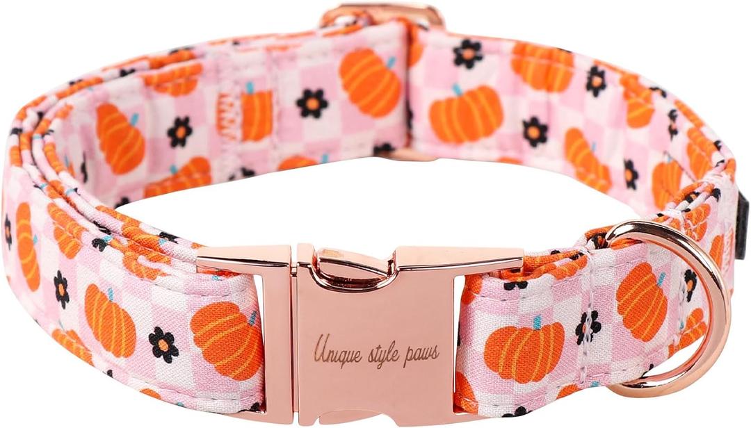 Unique style paws Dog Collar Metal Buckle Collar for Autumn Winter Christmas for Small Medium Large Boys Girls Dogs (Pink pumpkin)
