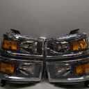Headlights Assembly Replacement for 2014 2015 Chevy Silverado 1500 Halogen Head Light Headlamp Driver &Passenger Side, Chrome Housing Black Inner Amber Corner