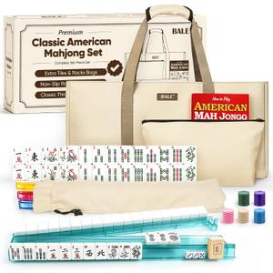BALE Upgraded American Mahjong Tile Set with Complete Game Accessories | 166 White Engraved 1.2" Mah Jongg Tiles , 4 Color Acrylic Racks Pushers,3 Pcs Majong Carrying Bags, Travel Family Friend Club