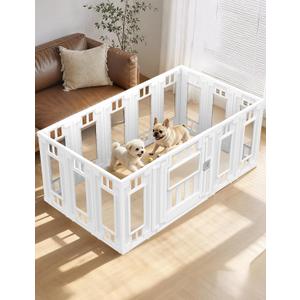 Clear Acrylic Dog Playpen for Indoor 15 Panels HDPE Puppy Playpen with Door | Tool-Free Pet Fence for Easy Setup, 47"x47" Large Clear Dog Playpen with Suction Cup, Transparent play pen for Dogs Cats
