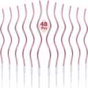 48 Pieces Twisty Birthday Spiral Cake Candles with Holders Long Thin Curly Coil Metallic Cake Cupcake Candles for Birthday Wedding Party Decoration(Metallic Rose Gold)