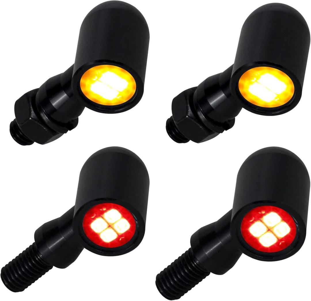 QUASCO Front Rear Motorcycle Turn Signals, Mini Size Led Brake Tail Lights Universal Compatible with Harley Honda Suzuki Triumph Yamaha, 4 Pcs