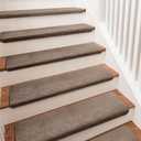 PURE ERA Carpet Stair Treads Ultra Plush 9.5" X 30"Soft Bullnose Indoor Stair Protectors Pet-Friendly Non-Slip Skid Resistant Tape Free Washable Reusable(14 Pieces,Brown)