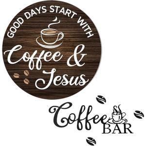2PCS Coffee Bar Sign, Vintage Coffee Bar Signs for Wall, Suitable for Kitchen, Home, Office, Cafe, Bar, Hot Drink Shop, Housewarming Gift, 11.8 * 11.8 In/13.8 * 4.9 In