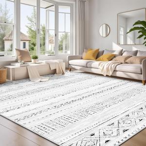Large Living Room Area Rug 8x10: Soft Machine Washable Boho Moroccan Farmhouse Rugs for Bedroom Under Dining Table - Non Slip Neutral Morden Indoor Floor Rug Carpet for Home Office Decor - Grey