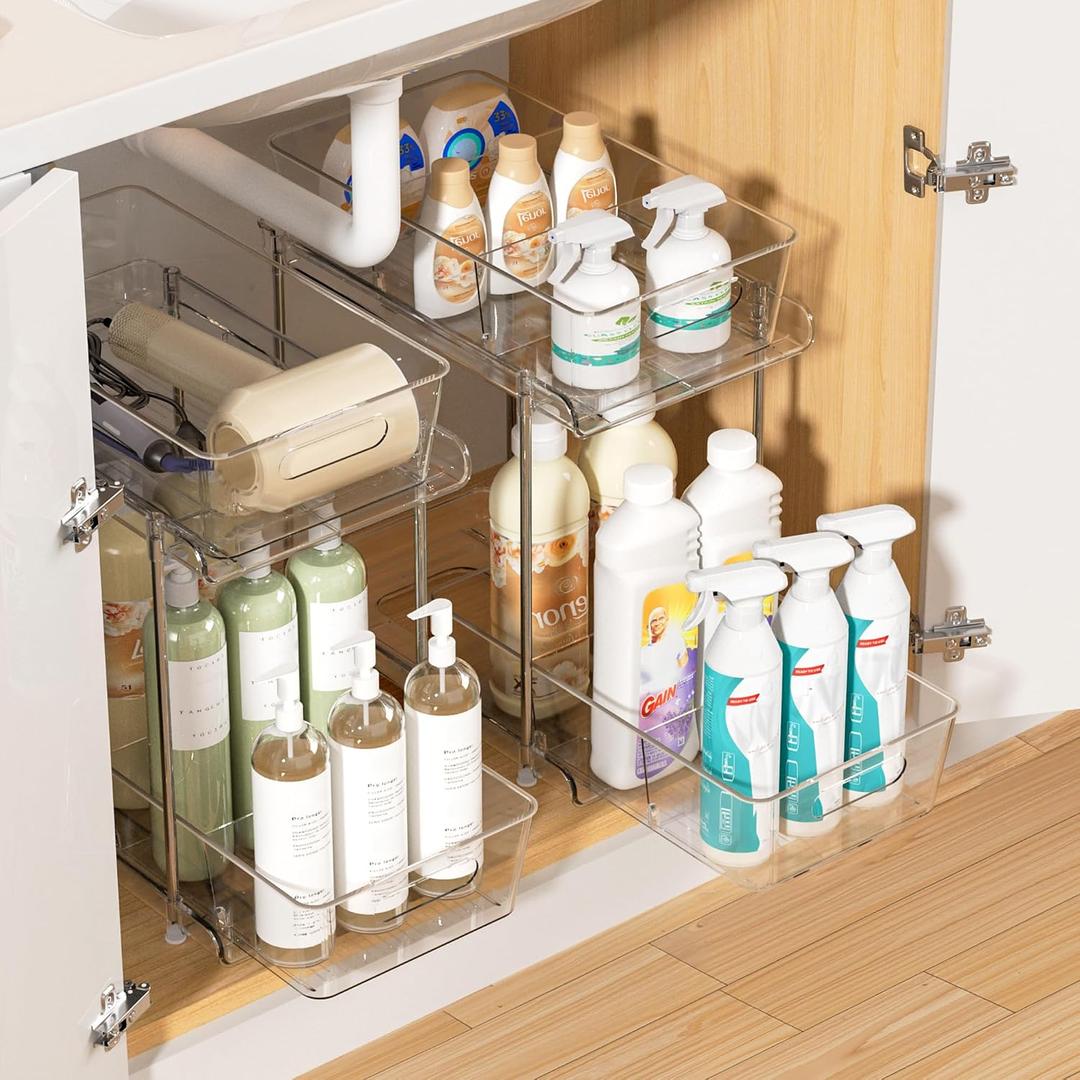 Vtopmart 2 Pack Larger Higher Pull Out Bathroom Under Sink Organizer (M-Higher)