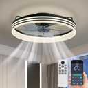 Ceiling Fans with Lights and Remote, 19.7" Flush Mount Ceiling Fan, 3 Color 3000K-6000K Dimmable 2 in 1 LED Fan Light, 6 Speeds & Timer, Low Profile Modern Ceiling Fans for Bedroom, Living Room