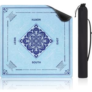 Mahjong Mat with Rule, 32.5" x 32.5" Waterproof Soft Surface Game Mat, Easy Clean Non-Slip & Noise-Reduce Mah Jong Table Mat with Carry Bag, Rolled Packaging for American Mahjong, Poker, Game