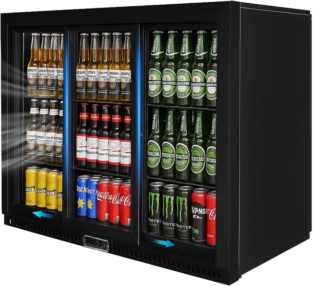 Commercial Back Bar Cooler with 3 Glass Sliding Doors, 11.5 cu.ft Under Counter Beverage Refrigerator, LED Lighting - ETL Beer and Wine Cooler for Bar, Restaurant, Garage, Office, Home
