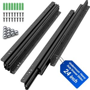 Heavy Duty Bottom Mount Drawer Slides, 265lb Full Extension Drawer Rails, 1640 Inch Cold Rolled Steel Ball Bearing Tracks for Under-Stair Storage, Deep Cabinets, Pantry & RV Systems (1 Pair 24 Inch)