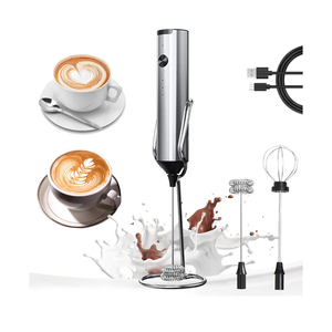Rechargeable Milk Frother with Stand, Coffee Frother Stirrer Wand, Handheld Drink Mixer with Stainless Steel Whisk, Electric Whisk Foam Maker for Lattes, Cappuccino, Matcha, Protein Powder