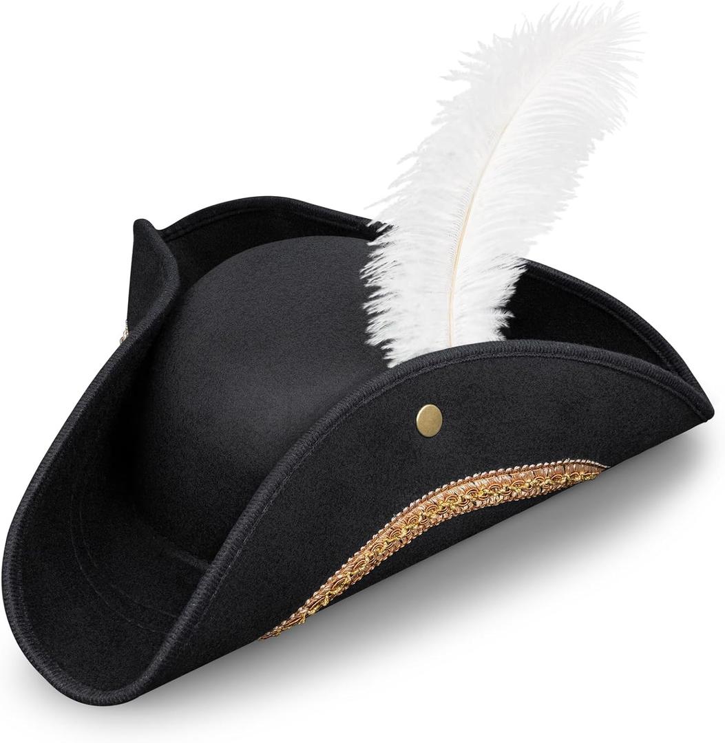 Pirate Costume Hat Women/Men, Pirate Hat Adults, Tricorn Colonial Hats Fit for Revolutionary War Costume Halloween