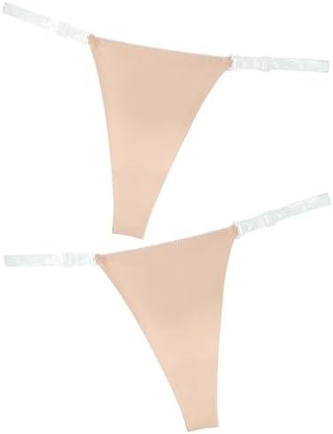 Women Seamless Panties Adjustable G String Thongs Clear Strap Thongs Ice Silk Underwear No Show Briefs 2pcs S