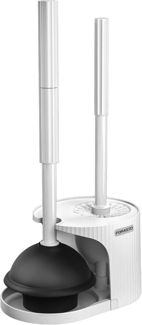 2 in 1 Toilet Brush and Plunger Set, Toilet Bowl Brush Plunger Set,Extended Handle Plunger,Bathroom Cleaning Tools,Toilet Brush Plunger Combo,Cleaning BrushPearl White20.8inch