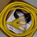 12FT 12 Gauge Heavy Duty Outdoor Extension Cord Waterproof with 3 Outlets Splitter & Lighted End, SJTW 15A 1875W 3 Prong Weatherproof Electric Cable Multi-Plug 3 way Power Cord, ETL Listed for Outside