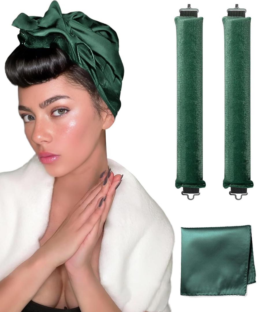 YOSHUYUKI Classic Heatless Curls Overnight Rods No Heat Hair Curlers to Sleep Jumbo Foam Large Hair Rollers for Long Short Hair Heatless Curling Rod Set Styling Tools with Satin Scarf Green