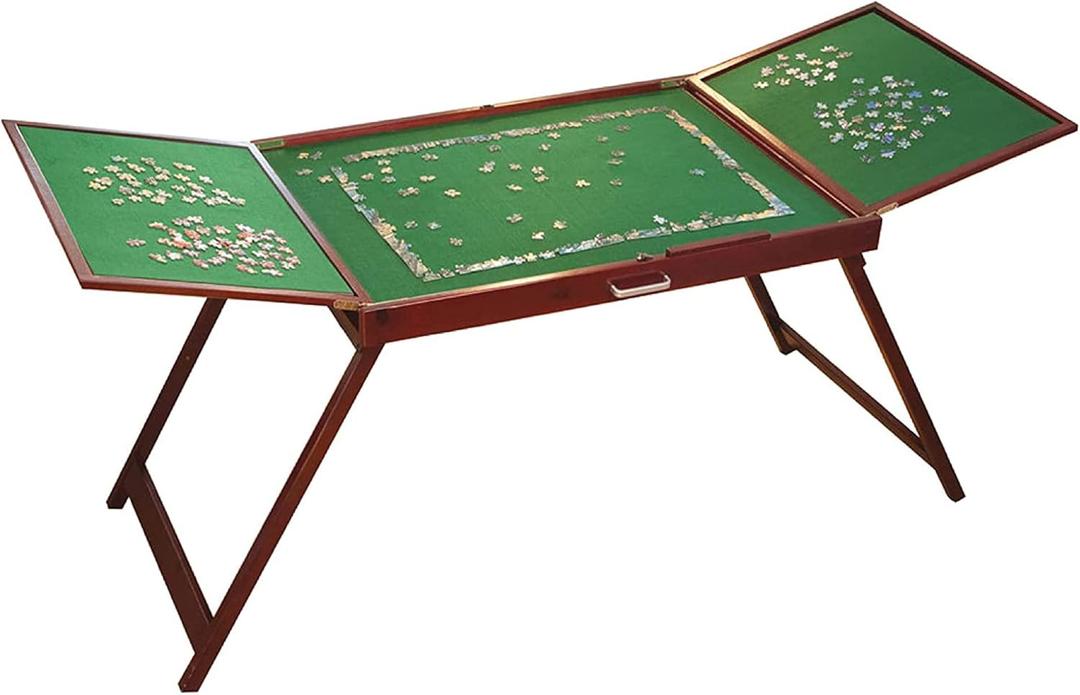 Bits and Pieces Fold-and-Go Wooden Jigsaw Puzzle Table with Legs, Foldable Puzzle Board for Up to 1500 Pieces, 30" Tall, 25" x 34" Assembly Surface