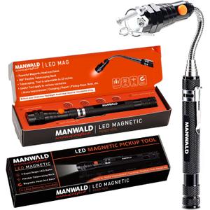 LED Magnetic Pickup Tools, Christmas Stocking Stuffers for Men Adults, Telescoping Magnetic Flashlights with Extendable Magnet Stick, Birthday Gifts for Men, Him, Dad, Boyfriends, Black