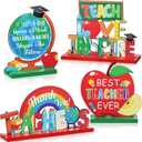 Amyhill 4 Pcs Teacher Appreciation Gifts Wooden Table Centerpieces Decorations Thank You Best Teacher Favors for Women Men Home School Classroom Desk Decor(Classic)