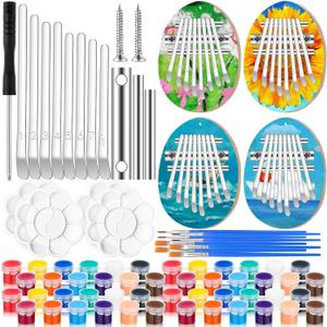 Photect 4 Pack 8 Key Mini Kalimba Portable Finger Thumb Piano DIY Christmas Finger Piano Gift with Paint Paintbrush Palette and Screwdriver for Beginners Adults Xmas Musical Gifts