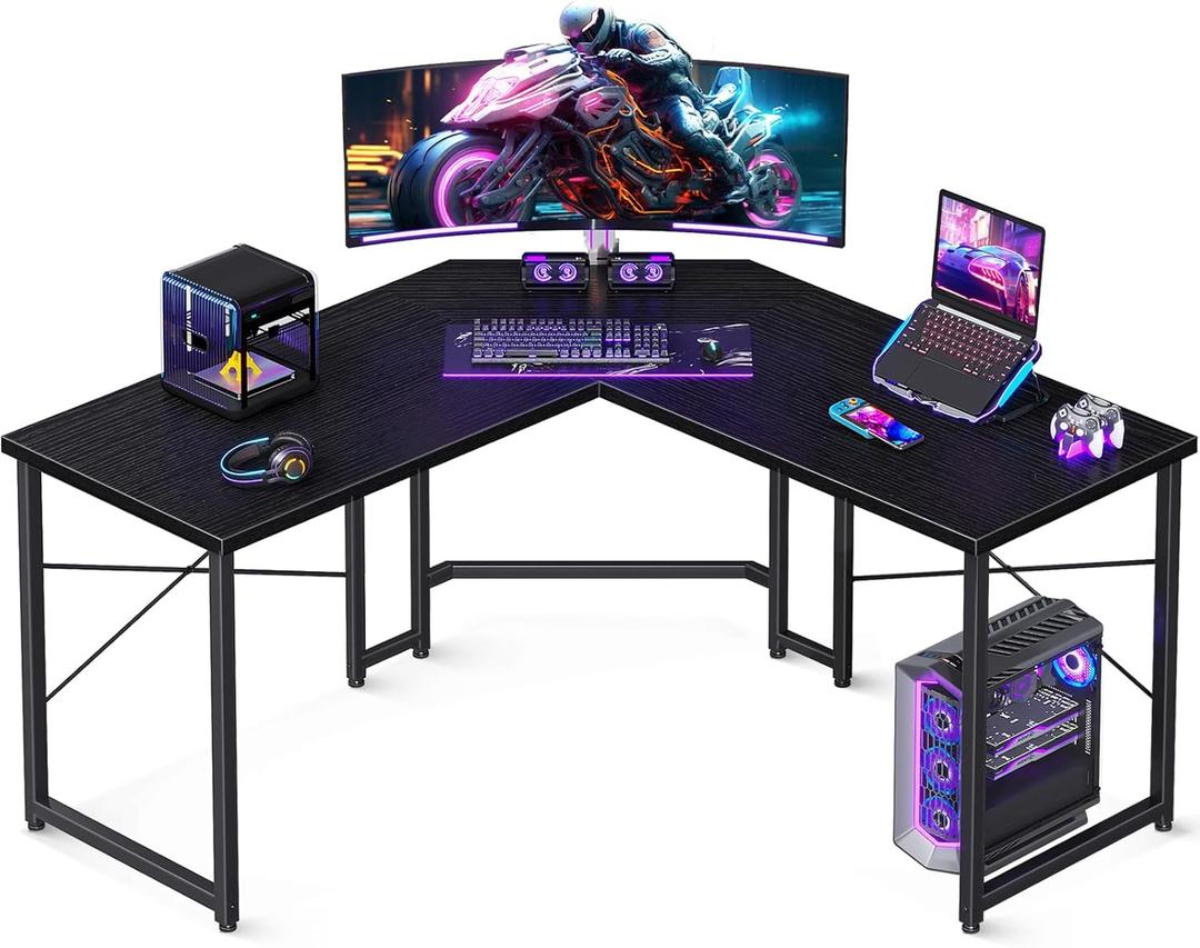 Casaottima L Shaped Gaming Desk, Corner Desk Gaming Table for Home Office, Computer Desk Sturdy Writing Workstation for Small Space, Easy to Assemble, 51 inch, Black