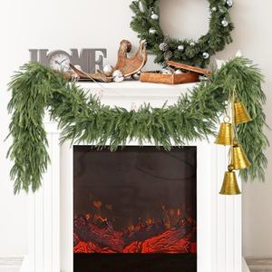 Sggvecsy 6.4Ft Christmas Norfolk Pine Garland Artificial Christmas Garland Real Touch Artificial Pine Greenery for Table Wall Mantle Indoor Fireplace Home Holiday Winter Decoration